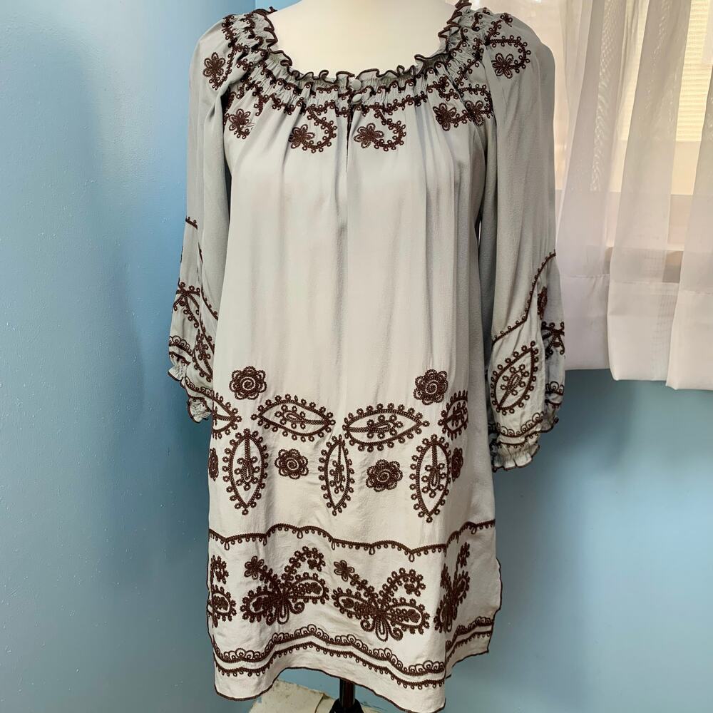 Anthropologie Blue Tassel Embroidered Silk Dress Size XS - Picture 6 of 7